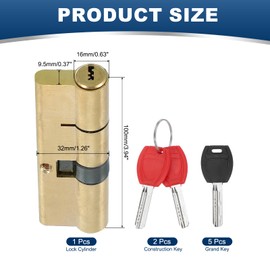 PATIKIL European Double Lock Cylinder, 100mm(37.5/10/52.5) Door Cylinder Lock with 7 Keys Solid Brass Lock Cylinder for Anti-Theft Wooden Aluminum Door