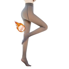 Dekewe Women's Winter Tights - Thermal Tights for Women Warm and Thick Fleece Thermal Tights Women's Winter Translucent High Waist Tights, grey 300g