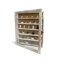 WANLIAN Large Shadow Box with Shelves, 16x20 Wooden Shadow Box Display Cabinet with Acrylic Window ，5 Removable Shelves and Linen Back ，for Displaying Photo Souvenir Collection（Rustic White）