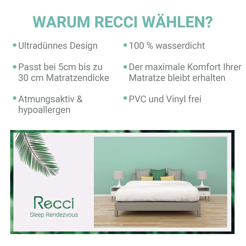 Recci Ultra Thin Waterproof Mattress Protector, Mattress Cover, Incontinence Pad,