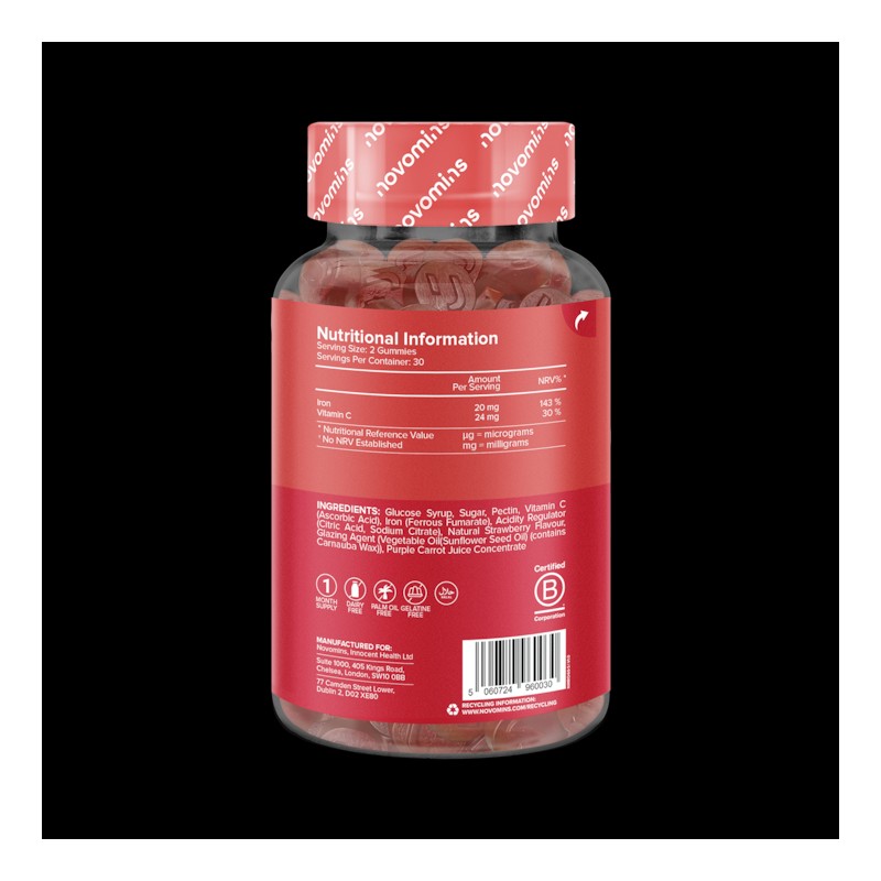 Novomins Iron Vitamins 60 Gummies 30 Days Supply