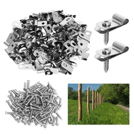 Fence Wire Clamps 300 Pieces, Stainless Steel Fence Clips with Self-Tapping Screws, Agriculture Fence Mounting Clips for 12-16 Gauge Wire Fence and Fences Made of Vinyl, Wood or Metal