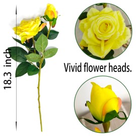 ATFL Fake Flowers, Yellow Rose,6 Pcs Faux Silk Real Touch Moisturizing Artificial Rose Flowers for Decoration DIY, Wedding Party, Home Office Decoration and Dining Table Centerpiece (6, Yellow)