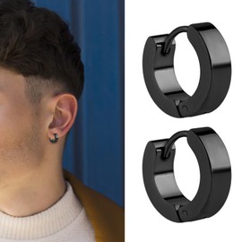 Men Hoop Earrings, 3 Pairs Hoop Earrings for Men Stainless Steel Mens Earrings Hoop Gold Silver Black Hoop Earrings Men Hypoallergenic Small Hoop Earrings for Men Women Wearing