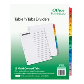"Office Essentials Table 'n Tabs Dividers, 8-1/2"" x 11"", 1-15 Tab, Multicolor Tab, Laser/Inkjet, 6 Pack (24842)", White, one Size