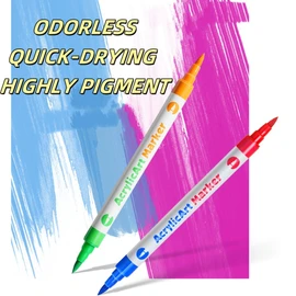 SKYGLORY 48 Colors Brush Acrylic Marker Set, Dual Color Tip Art Marker Pens Set for Painting, Drawing, Crafting (24)