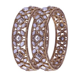 I Jewels Gold Plated Plated Traditional Kundan Studded Kada Bangles for Women (ADB326W), 2.4, no gemstone