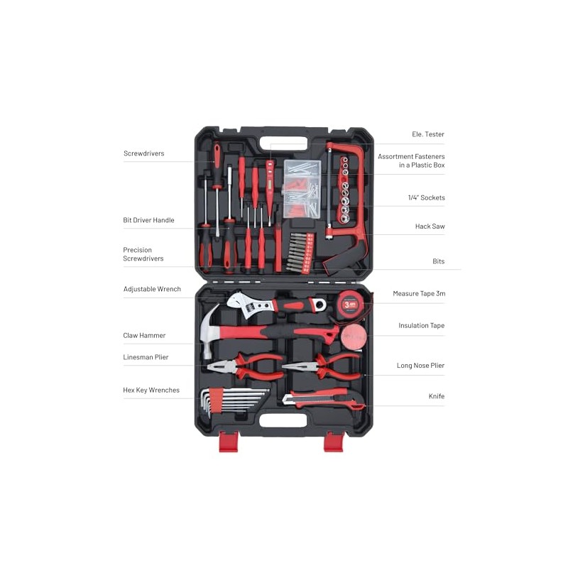 Hantinstom 108-Piece Household Tools Kit Essential Home Repair Set with