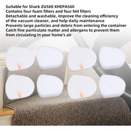 Yosoo Juego de Filtros de Aspiradora de 4 Piezas, Accesorios de Fieltro de Espuma para Shark ZU560 XHEPA560, los Filtros Lavables Mejoran la Eficiencia de Limpieza, Reducen el Polvo y