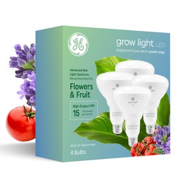 GE Grow Lights for Indoor Plants, BR30 Indoor Floodlight, LED Light Bulbs for Flowers and Fruit, Advanced Red Light Spectrum, 25,000 Hours Lifespan, 15 PPF, 4 Pack (Packaging May Vary)