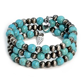 Dreuyet Navajo Pearl Bracelet Western Turquoise Jewelry for Men Women Vintage Multilayered Beaded Pearl Stackable Stretch Strand Layered Bracelets Bohemian Jewelry, Medium, Alloy Steel, no gemstone