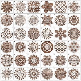 MWOOT Pack of 36 Mandala Pattern Stencils Painting Stencils, Reusable DIY Dot Painting Template Stencil Kits, Mandala Scale Stencils for Painting on Wood, Canvas, Furniture, Crafts (13 x 13 cm)