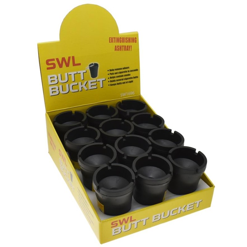 SWL Small Bucket Ashtray, Pack of 2 - Black Plastic,
