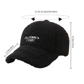 Women's Winter Fuzzy Baseball Cap Adjustable Solid Color Teddy Fleece Faux Lamb Wool Warm Baseball Hat for Outdoor Travel(Khaki)
