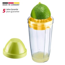 Westmark 30792270 Mixing and Shaker with Removable Mixing Disc and Lemon Squeezer, Capacity: 0.5 L, Height: 18.7 cm, Plastic, BPA-Free, Press + Shake, Colour: Clear/Green/Yellow