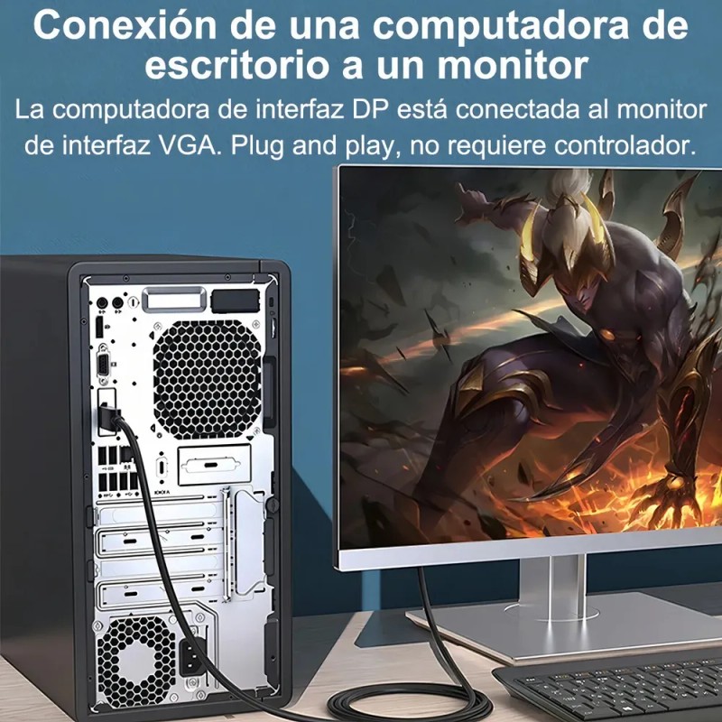 Adaptador Dp A Vga, Convertidor De Displayport A Vga Chapado