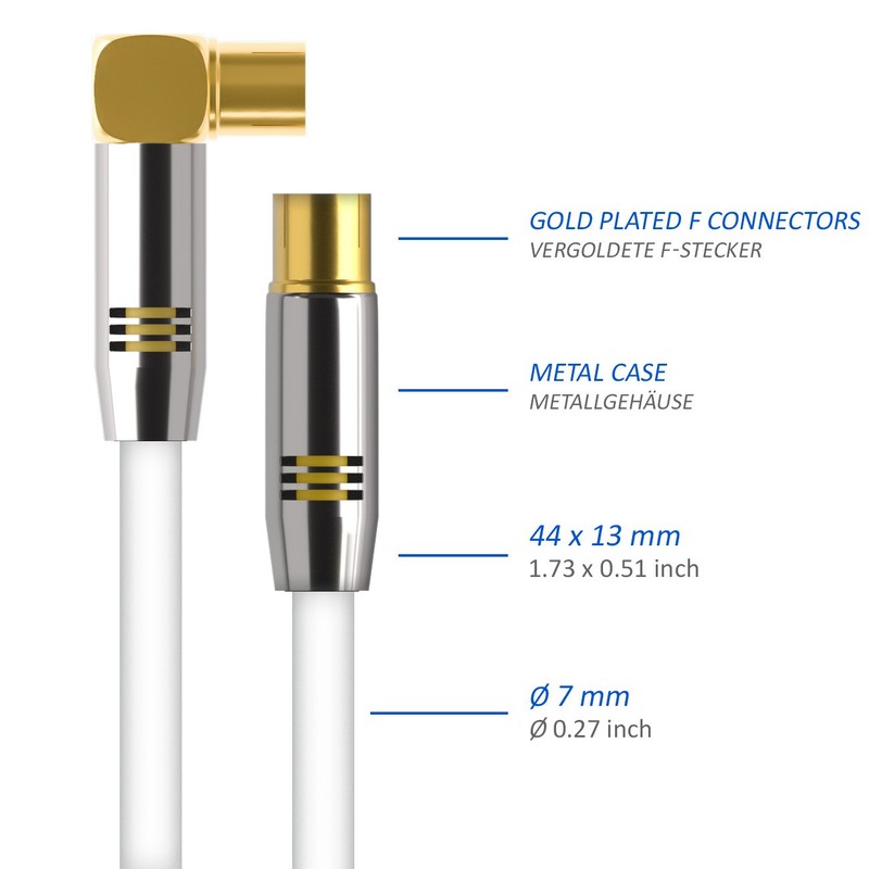 Deleycon TV Cable - Straight Plug / Socket 90° -