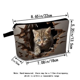 MoCaliduccious Cat Print Cosmetic Bag Crackled Wall Adventure Tabby Art Makeup Bag Vibrant Holiday Cheer & Birthday Surprise Gift for Cat Lovers Small Zipper Pet Lovers Gift