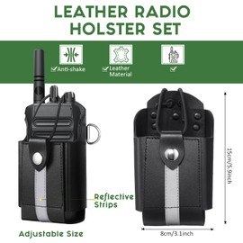 Eccliy Radio Strap Firefighter Leather Radio Holster Ems Emt Bundle Set with Belt, Strap, Anti-sway Tape for Firefighters, Emt, Police, Search and Rescue (Reflective Strips)