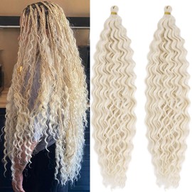 BohDeep Ocean Wave Wavy Braiding Hair Blonde Curly Ocean Deep Wave Crochet Hair 613 Boho Hair for Braiding 24 inch 2 Packs Boho Curls Braids Extensions