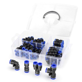 ERGAOBOY Pack of 40 Blue 10 mm Pipe OD Push to Connect Fittings Pneumatic Quick Release Connector Kit Push Lock, Divider + Angle + Tee + Straight