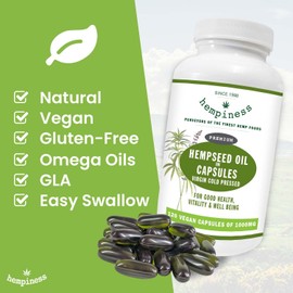 Hempiness Original Premium 1000mg Hempseed Oil 360 Softgel Vegan Capsules (3 x 120 Capsules)