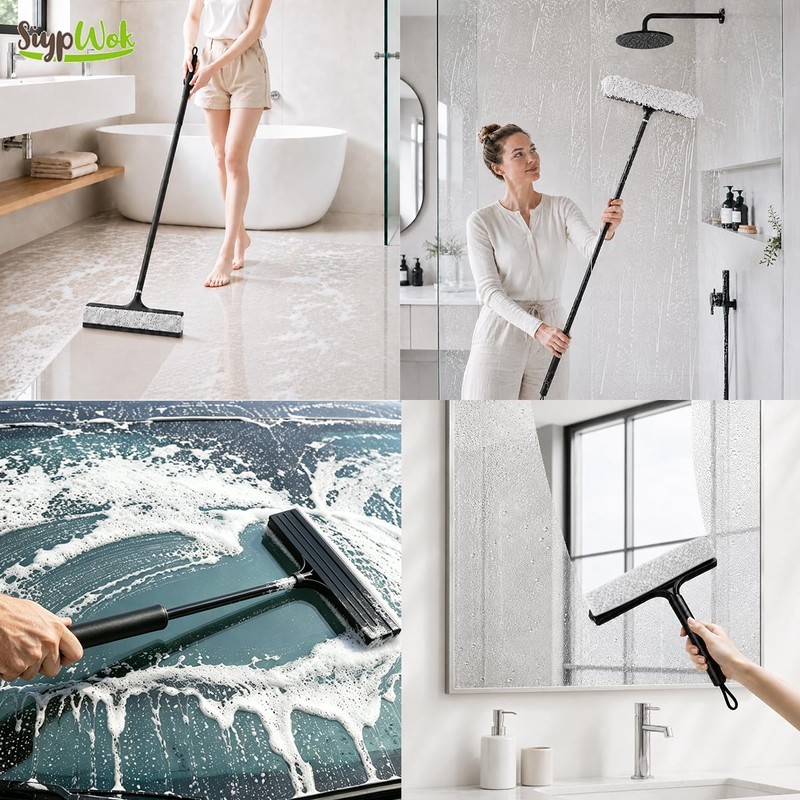 2 in 1 Window Squeegee with Adjustable Telescopic Pole, Shower