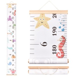 CREATCABIN Sea Animals Growth Chart Fabric Canvas Height Measurement Ruler Wood Frame Hanging Removable Cartoon Wall Rulers for Home Living Room Decoration Nursery Decor Gift 8.39 x 59 Inch