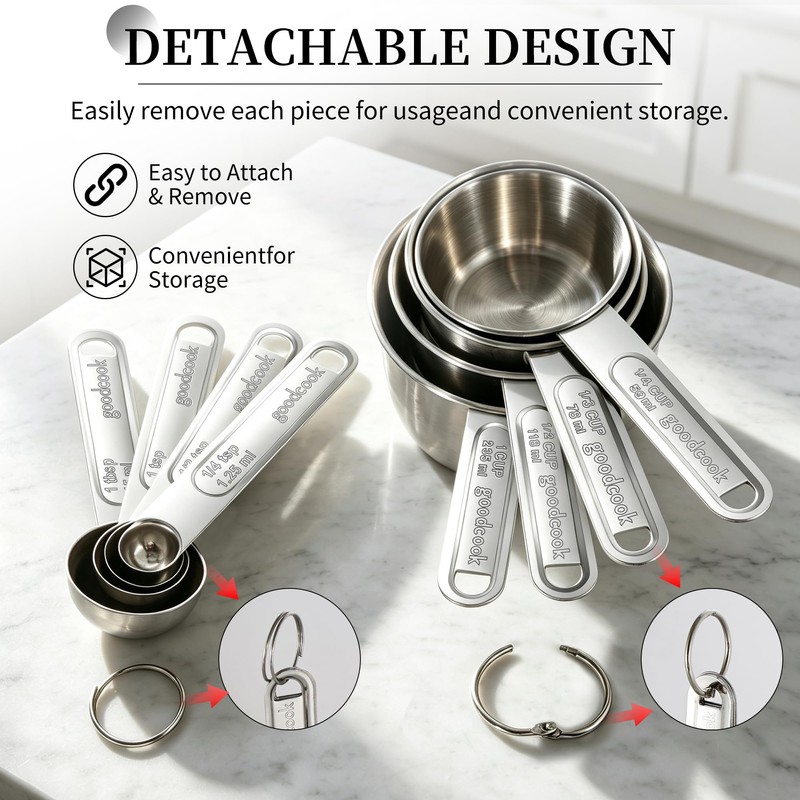 YC Kitchen 8Pcs Measuring Cups and Spoons Set Stainless Steel