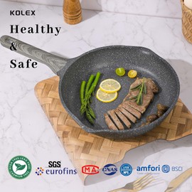 KOLEX Nonstick Frying Pan Skillet, 9.5-Inch Non Stick Granite Egg Pan Omelet Pans, Healthy Stone Cookware Chef's Pan, Dishwasher Safe, PFOA Free, Induction Compatible (Classic Granite, 9.5-Inch)