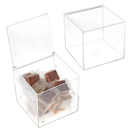 BENECREAT 2 Pcs Clear Acrylic Box with Lid, 12cm Acrylic Square Cube Display Case, Anti Dust Durable Organizers with Hinged Lid for House Gift Packing, Coffee Pod Holder