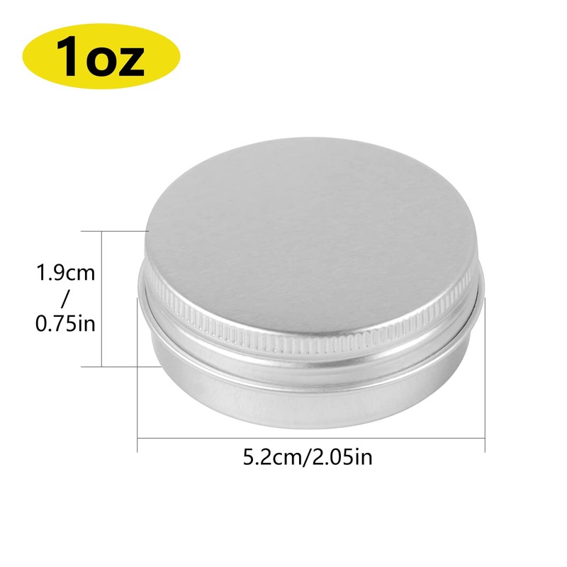 CABAX 1 oz Silver Tins, Round Aluminum Empty Cans with