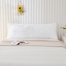 Memfydu Faux Fur Fluffy Body Pillow Cover, White Plush Shaggy Velvet Body Pillowcase 1 pc, Zipper Closure (21"x54", White)