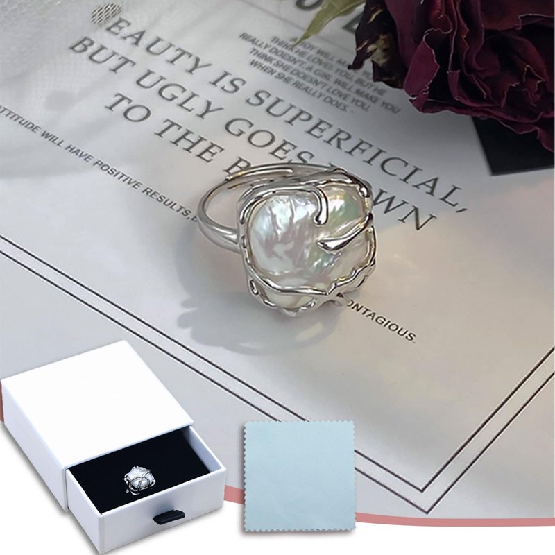 Kinretixia® Irregular Pearl Women's Silver Ring Grace Baroque Pearl Ring