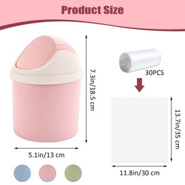 2Pcs Desktop Trash Can with Swing Lid & 120 Trash Bag, Mini Countertop Trash Can for Desk, Tiny Cute Garbage Can, Small Waste Bin for Tabletop Counter Top Vanity Home Office Car, Green