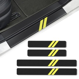 4PCS Door Sill Scratch Protector Stickers Compatible with Challenger Charger Car Threshold Protection Stickers Thickened Carbon Fiber Textured Leather Material Anti-Scratch（Yellow）