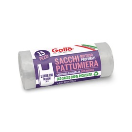 Gallo, 15 Recycled Plastic Bags, 100% Recycled, 53 x 68 cm, 30 Litres, Clear