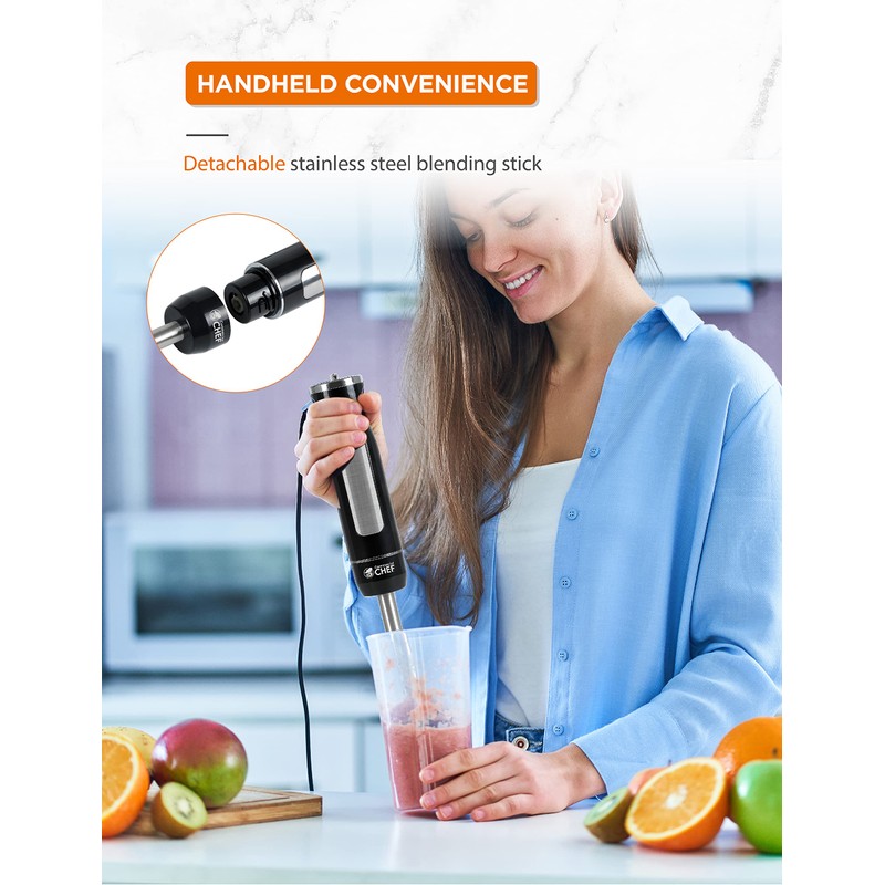 Commercial Chef Multi-Purpose Immersion Hand Blender with Detachable Stainless Steel