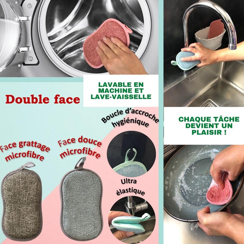 Washable Sponge Antibacterial Hygienic Reusable Double Sided Microfiber Cleaning Brush