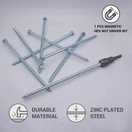 (Pack of 4) DIN 571 Galvanised Steel Hexagon Wood Screws M8 x 200 mm | Rail Screws | Hex Screw | Joint Screws | Hex Head (4, M8 x 200 mm)