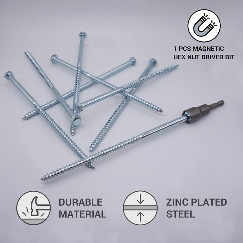 (Pack of 4) DIN 571 Galvanised Steel Hexagon Wood Screws