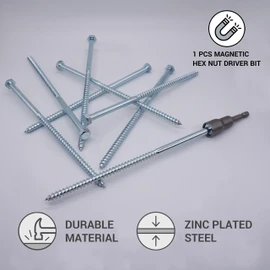 (Pack of 4) DIN 571 Galvanised Steel Hexagon Wood Screws M8 x 200 mm | Rail Screws | Hex Screw | Joint Screws | Hex Head (4, M8 x 200 mm)