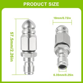 EPLZON 5000 PSI Stainless Steel Sewer Jetter Nozzle with 1/4in Quick Connect Coupling for Pressure Jet Drain Cleaners(1 piece)