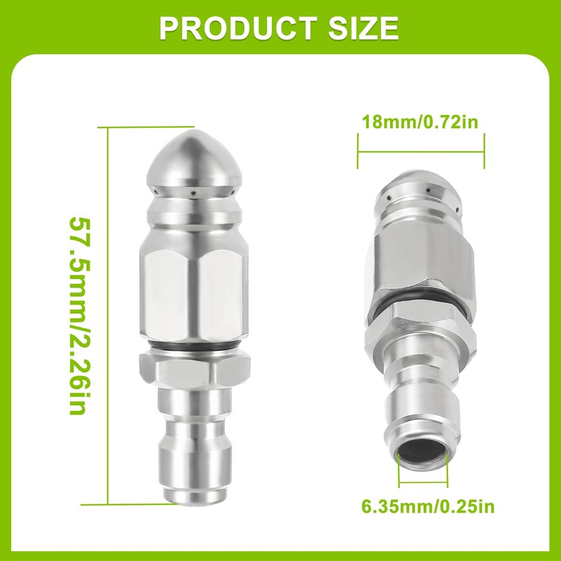 EPLZON 5000 PSI Stainless Steel Sewer Jetter Nozzle with 1/4in