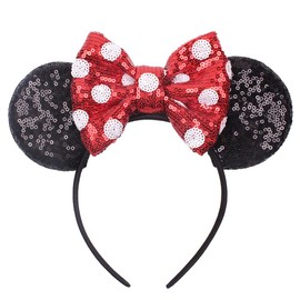 JIAHANG JIAHANG Polka Dot Mic Mouse Ear Headband Hair Bow Headband, Sequin Bow Festival Fashion Hairband Amusement Park Headwear for Women Girls