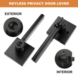 Probrico Privacy Black Door Handle Interior Lockset Heavy Duty Square Door Lever for Bedroom or Bathroom Reversible Keyless Slim Handleset Door Knob 10Pack