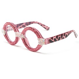 Fashion Rhinestone bling Reading Glasses for Women Retro Round Reader Trendy Diamond Party Magnifying Glasses (pink, 1.75, x)