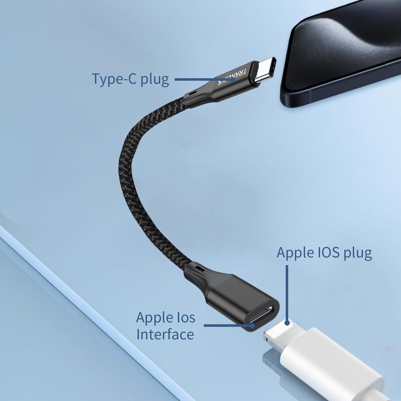 TRANLIKS USB C to Lightning Female Adapters 60W PD Fast