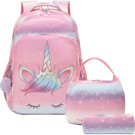 Jumpopack School Backpack Girls Set Children's Backpack Chest Strap School Bag Kids School Bag Teenagers, Unicorn purple, Rucksack