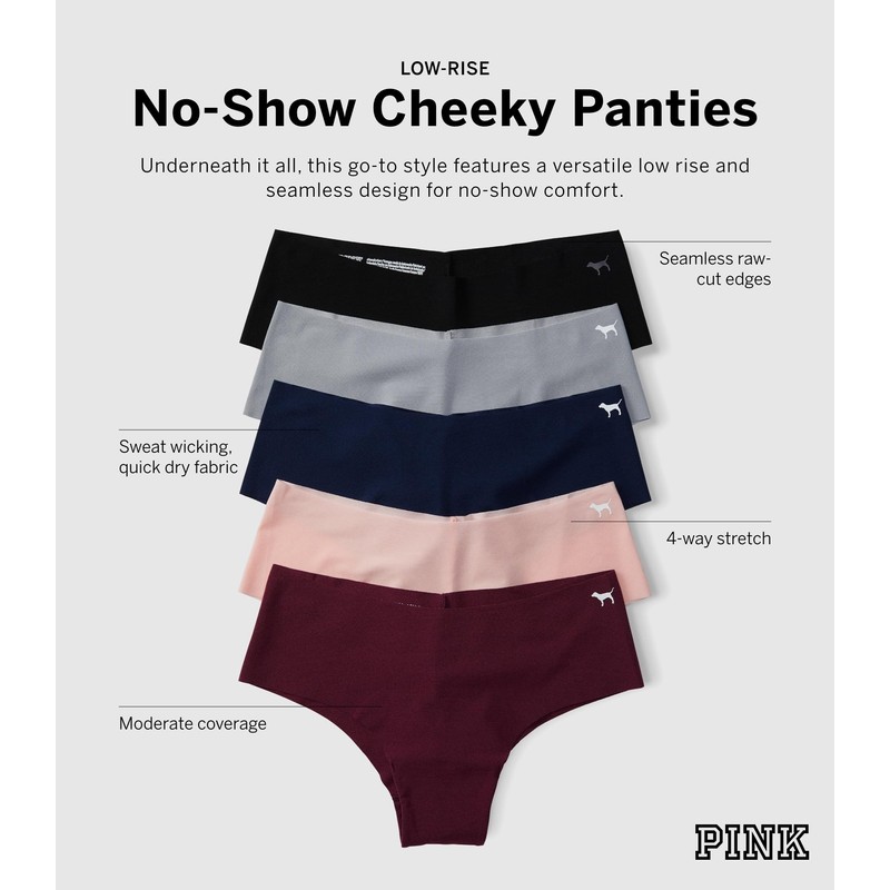 Victoria's Secret PINK Women's No Show Cheeky Underwear, Panties for